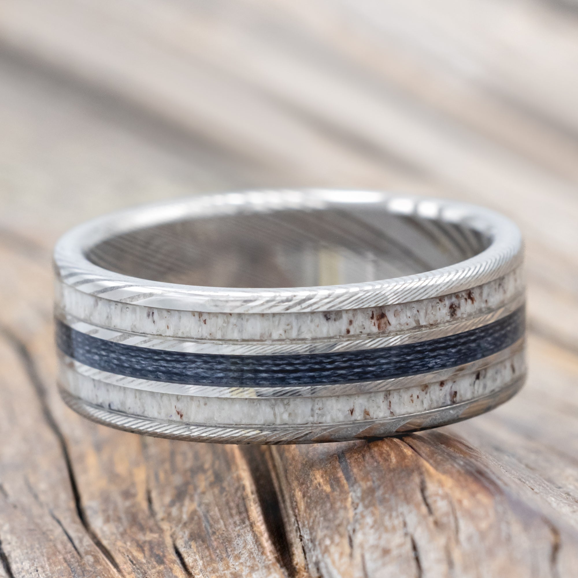 "Rio" - Antler & Fishing Line Wedding Band-Staghead Designs