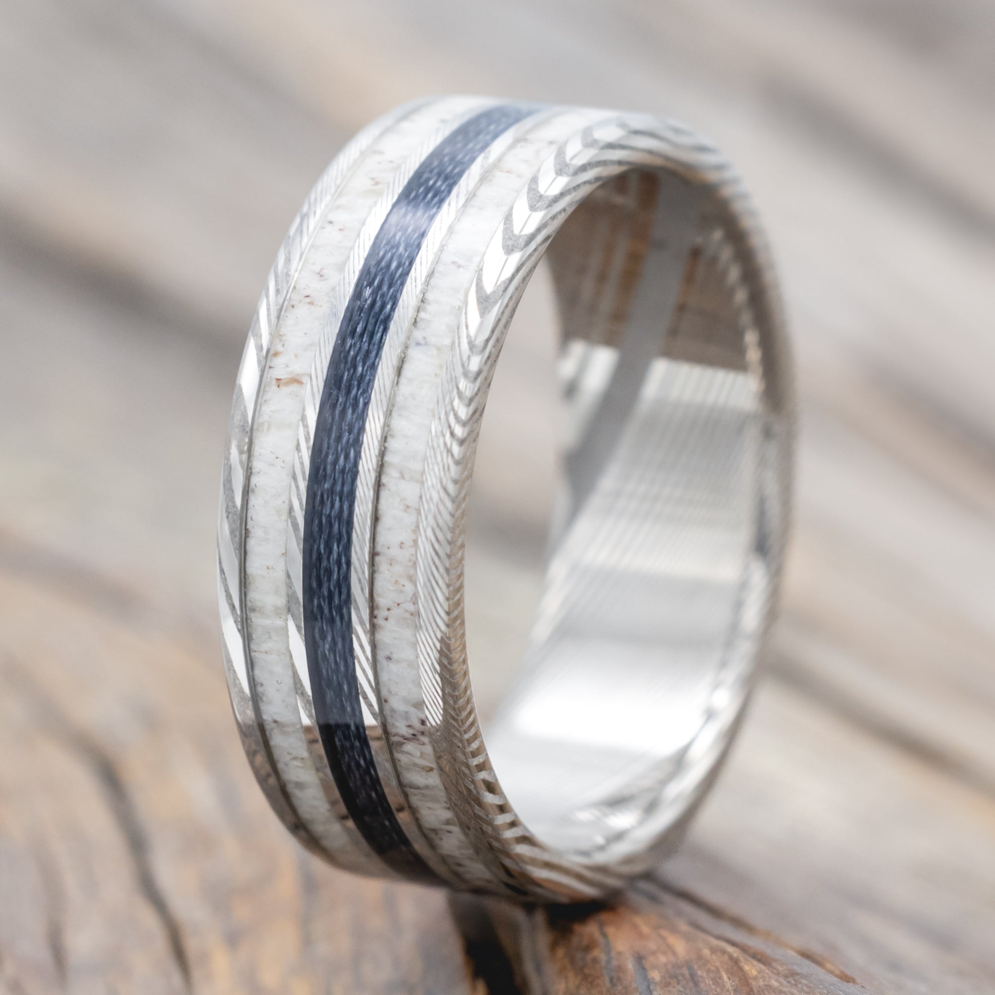 "Rio" - Antler & Fishing Line Wedding Band-Staghead Designs