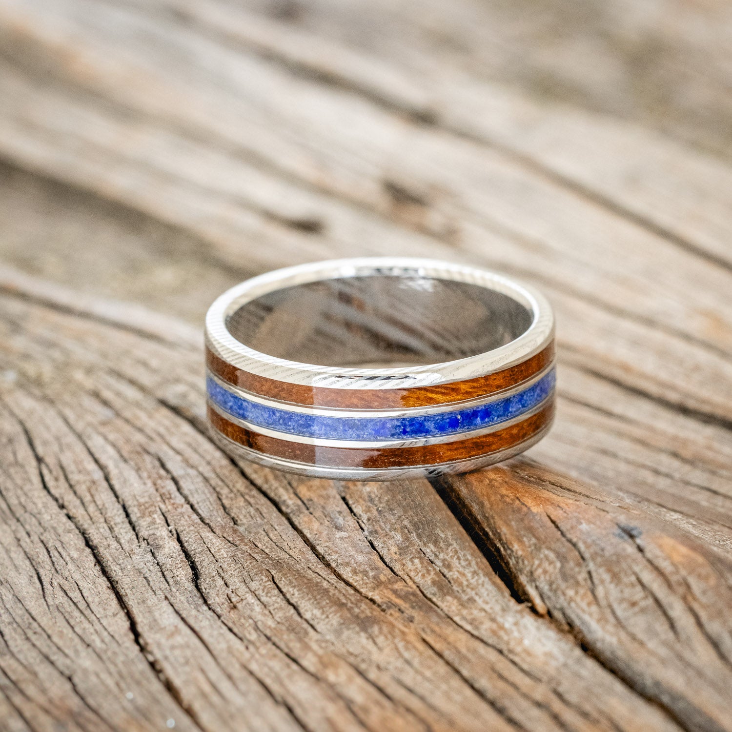 "RIO" - IRONWOOD & LAPIS LAZULI WEDDING RING FEATURING A 14K GOLD BAND-3