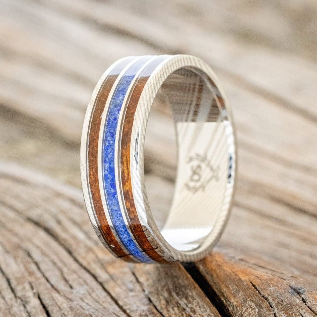 "RIO" - IRONWOOD & LAPIS LAZULI WEDDING RING FEATURING A 14K GOLD BAND-1