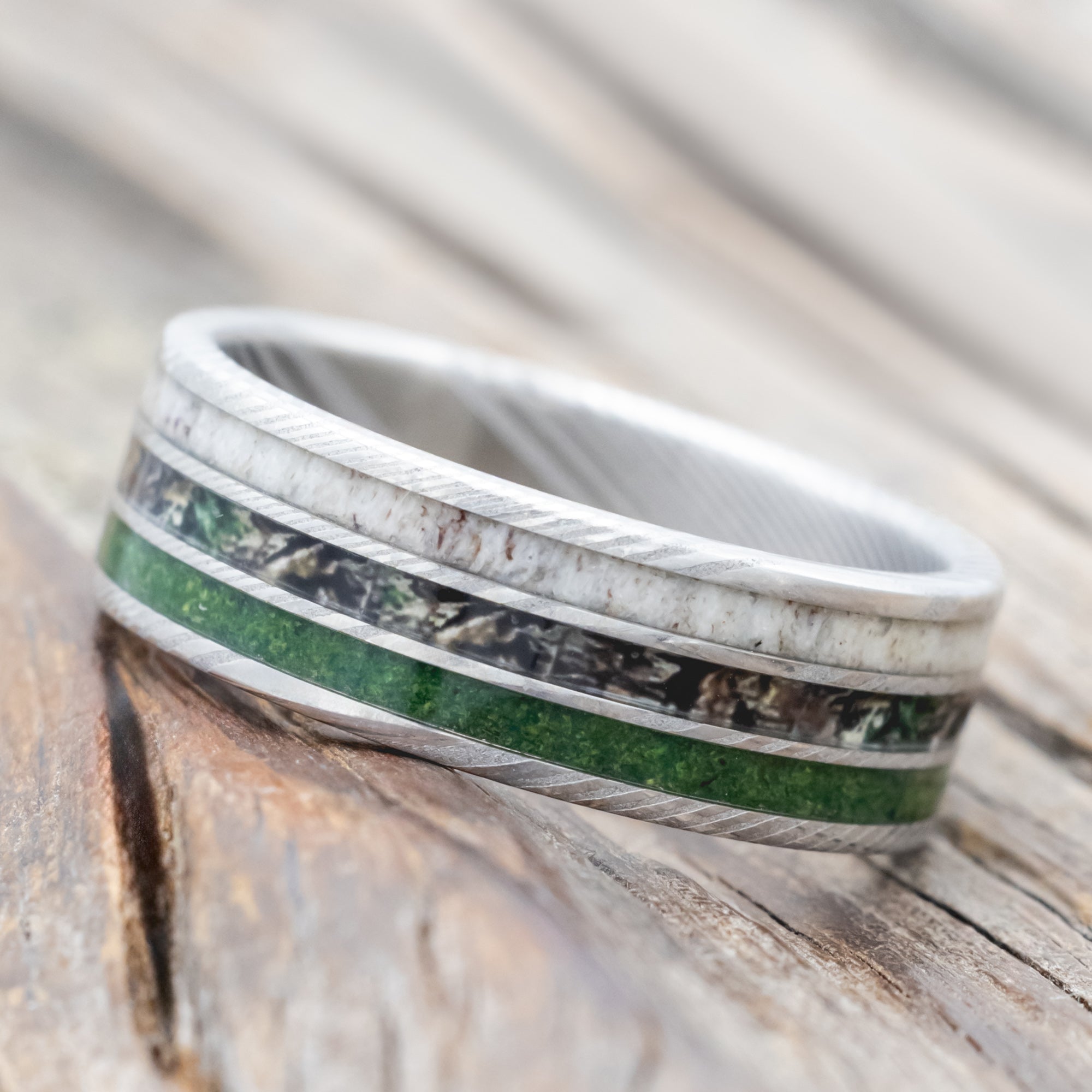 "RIO" - MOSS, CAMO & ANTLER WEDDING BAND-Staghead Designs