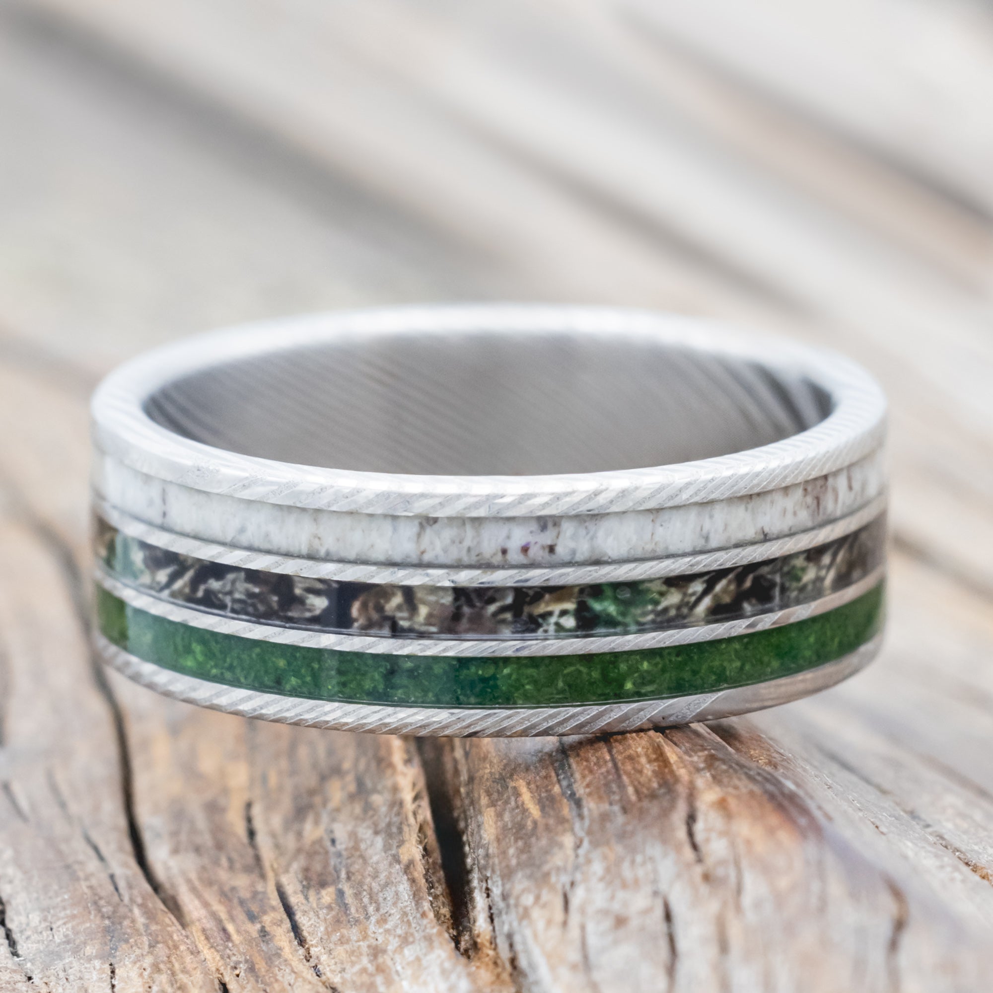 "RIO" - MOSS, CAMO & ANTLER WEDDING BAND-Staghead Designs