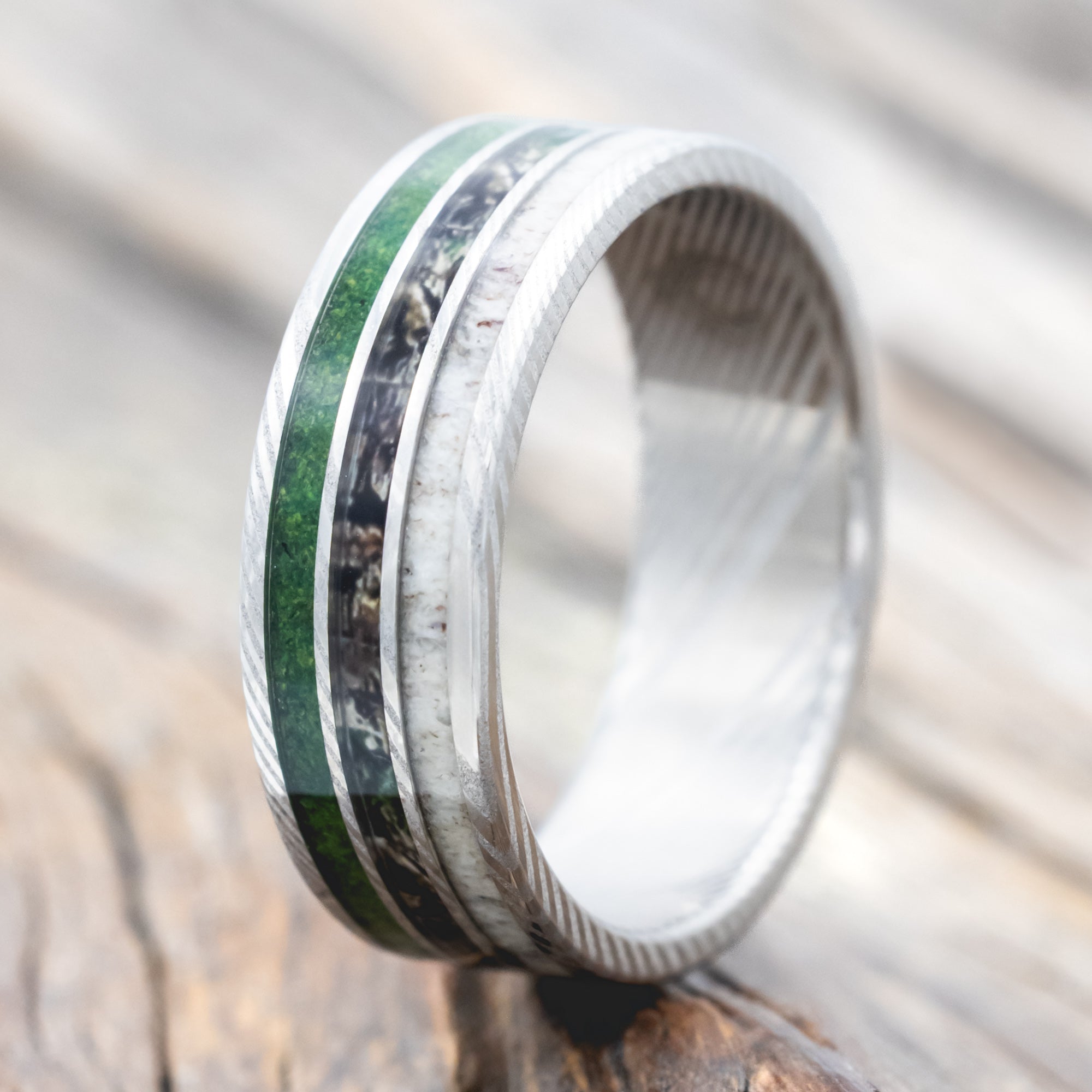 "RIO" - MOSS, CAMO & ANTLER WEDDING BAND-Staghead Designs