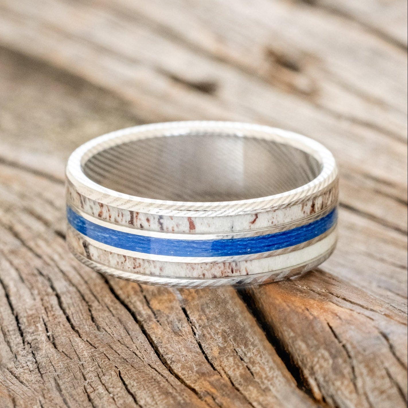 "RIO" - ANTLER & BLUE FISHING LINE WEDDING BAND-3