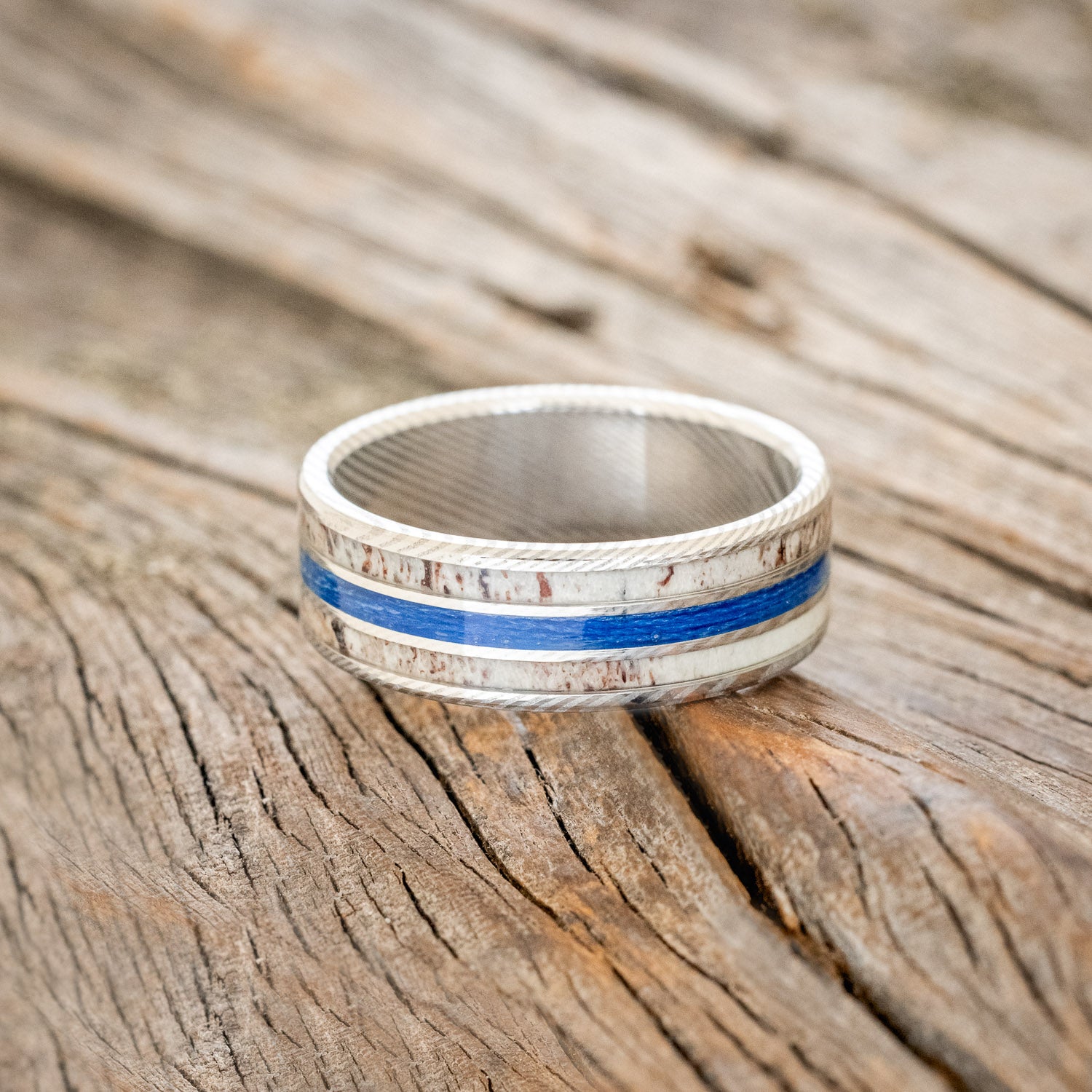 "RIO" - ANTLER & BLUE FISHING LINE WEDDING BAND-3