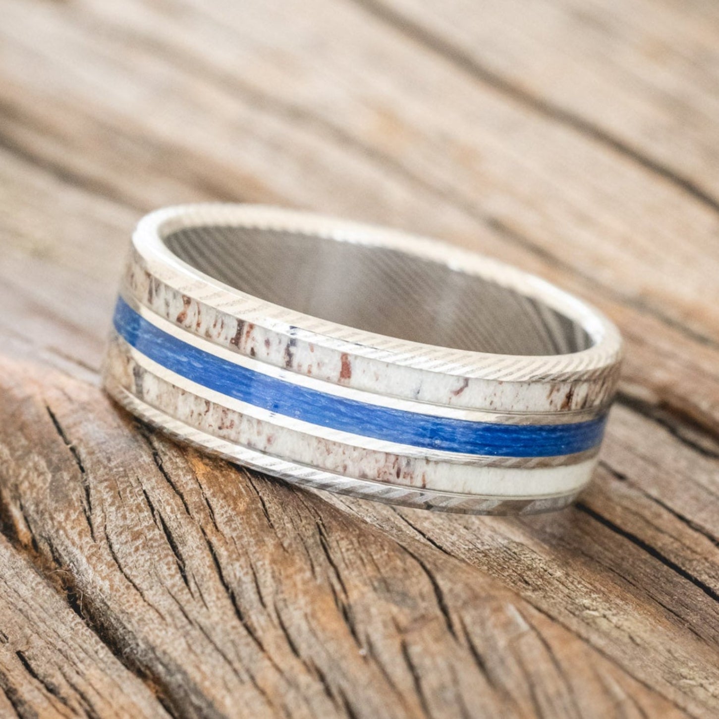 "RIO" - ANTLER & BLUE FISHING LINE WEDDING BAND-2
