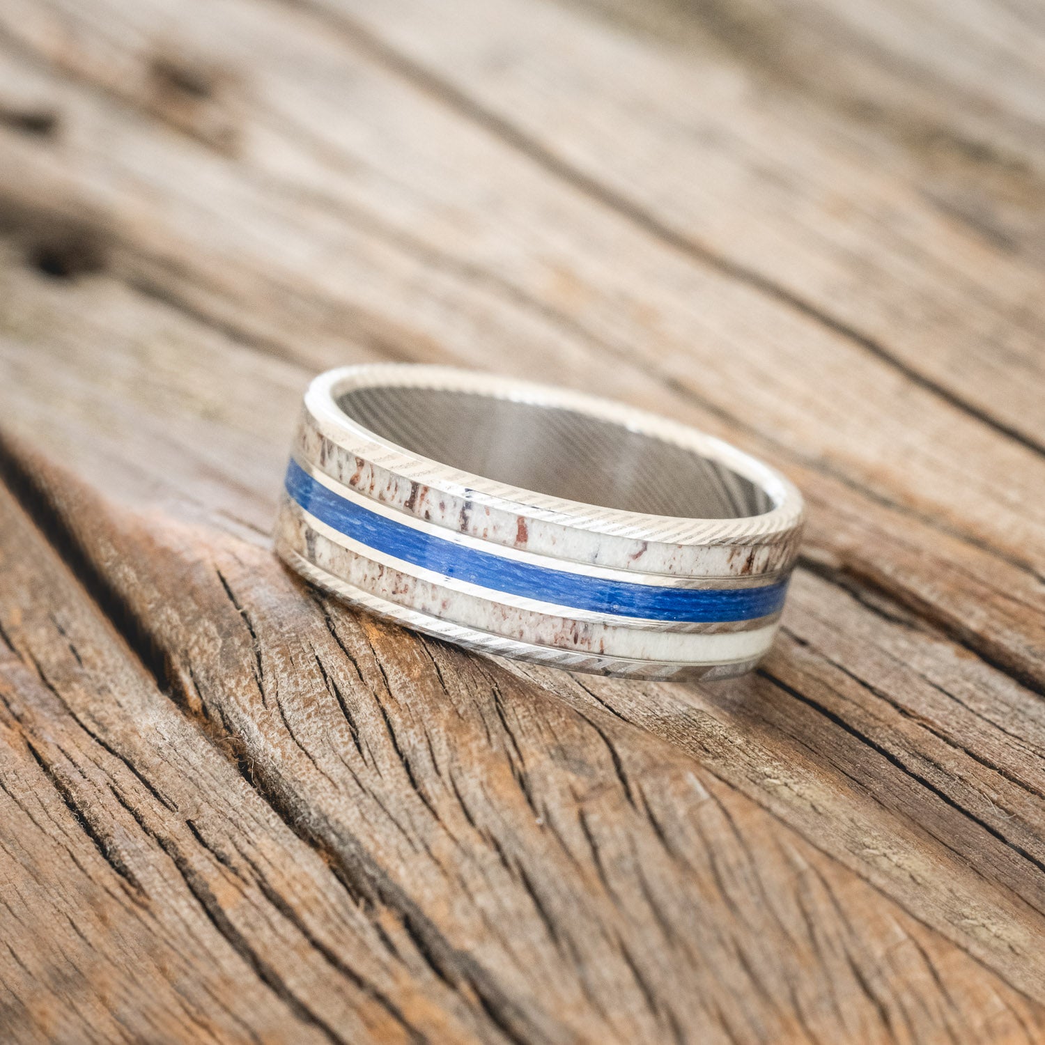 "RIO" - ANTLER & BLUE FISHING LINE WEDDING BAND-2