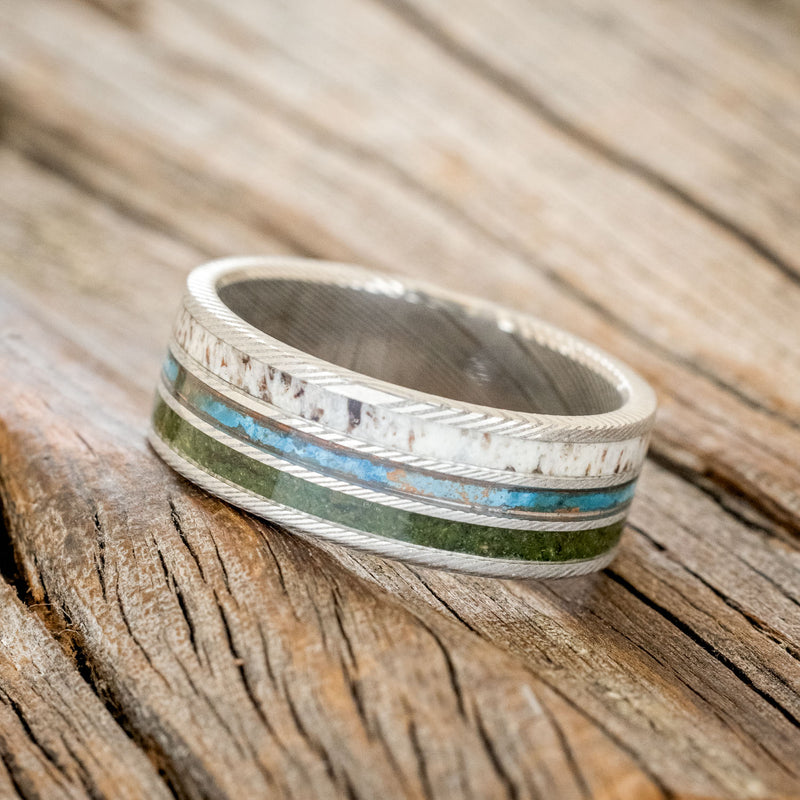 "RIO" - MOSS, PATINA COPPER & ANTLER WEDDING BAND-2