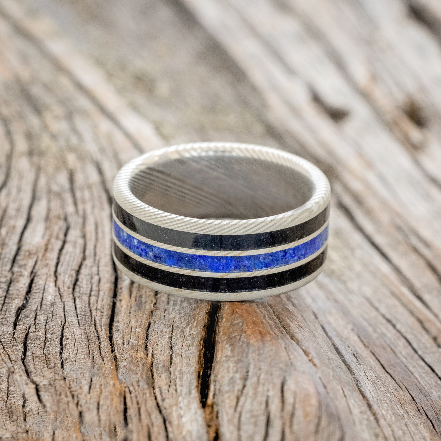 "RIO" - LAPIS LAZULI & JET STONE WEDDING RING-3