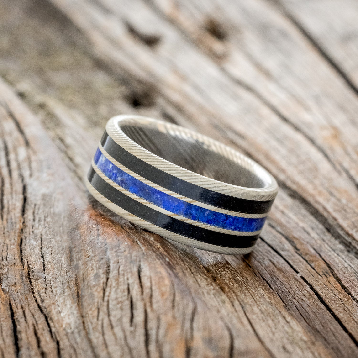 "RIO" - LAPIS LAZULI & JET STONE WEDDING RING-2