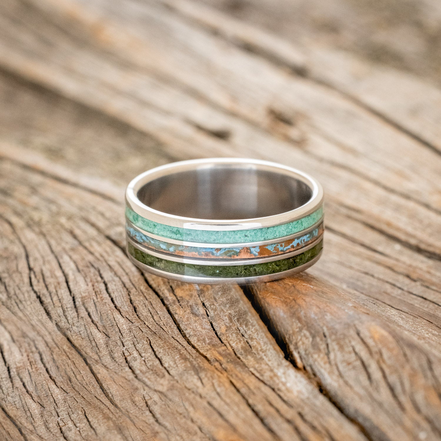 "RIO" - MOSS, PATINA COPPER & MALACHITE WEDDING BAND-3
