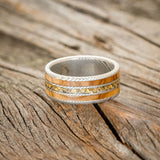 "RIO" - OLIVE WOOD & GOLD NUGGETS WEDDING BAND-6