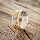 "RIO" - OLIVE WOOD & GOLD NUGGETS WEDDING BAND-4