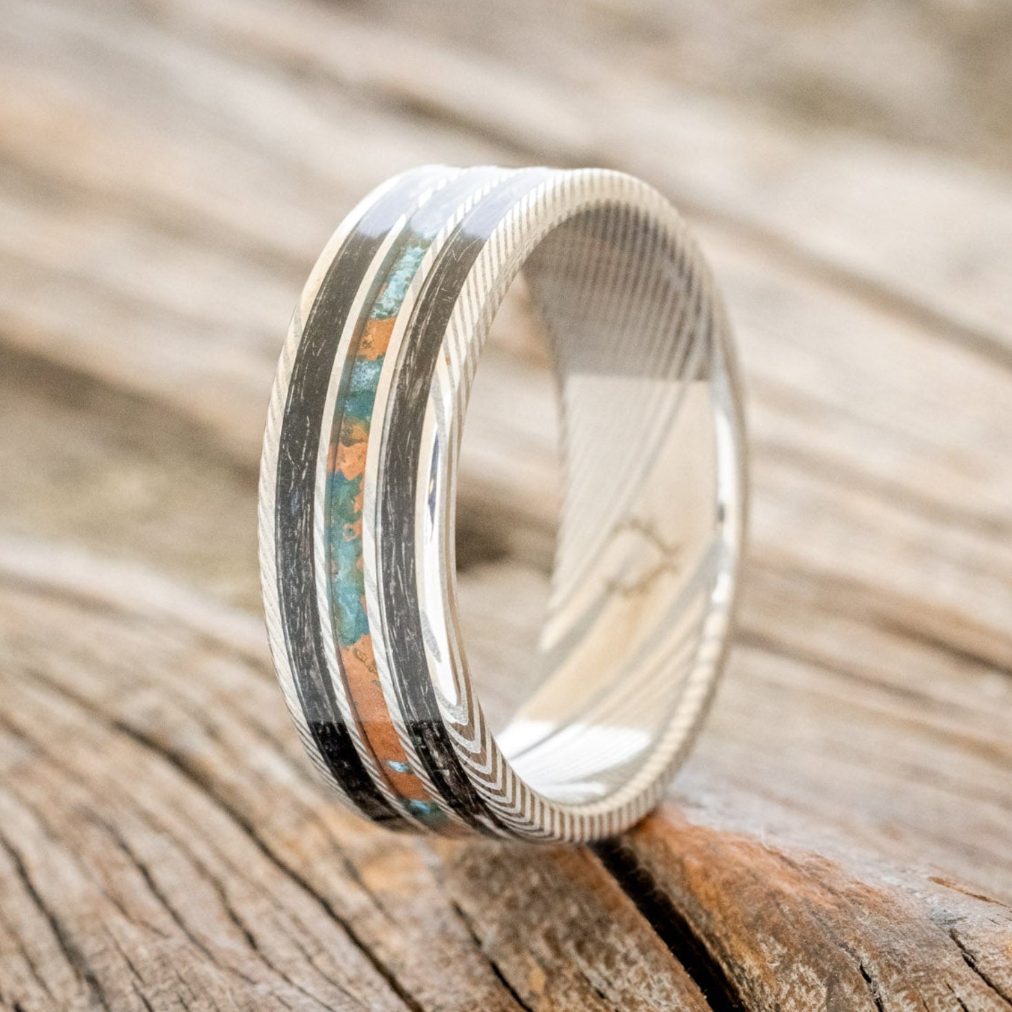 "RIO" - PATINA COPPER & DUCK FEATHER WEDDING BAND-4