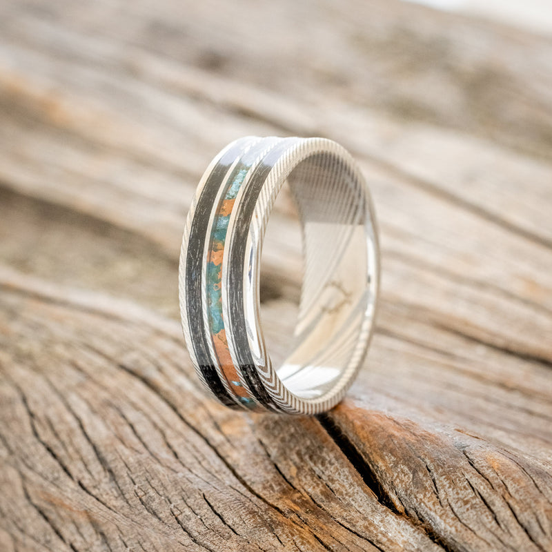 "RIO" - PATINA COPPER & DUCK FEATHER WEDDING BAND-4