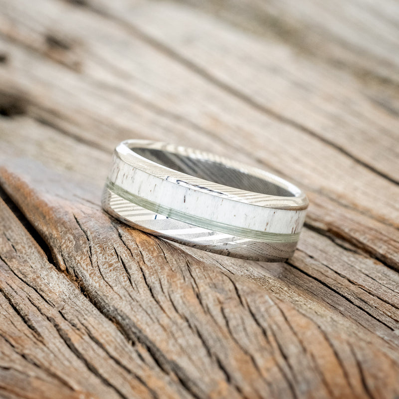 "TANNER" - CLEAR FISHING LINE & ANTLER WEDDING BAND