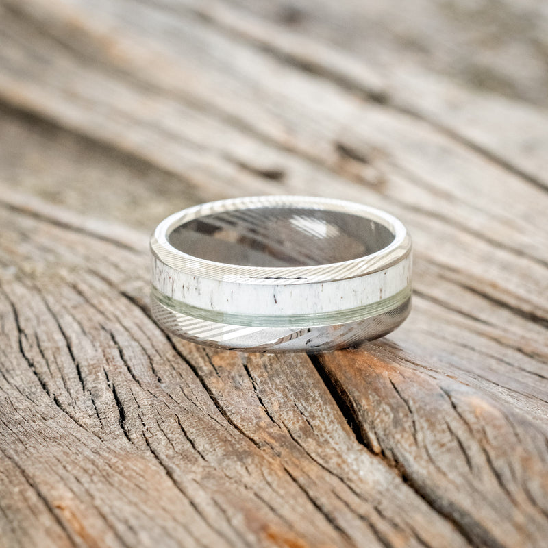 TANNER - CLEAR FISHING LINE & ANTLER WEDDING BAND