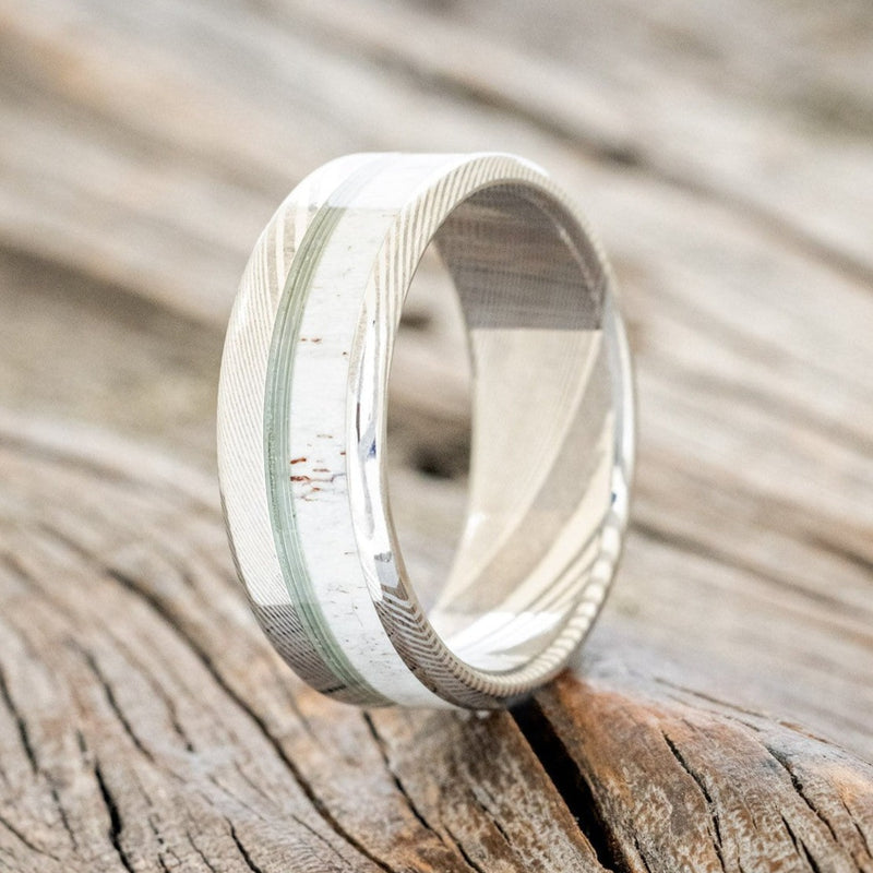 Tanner - Clear Fishing Line & Antler Wedding Band Damascus Steel