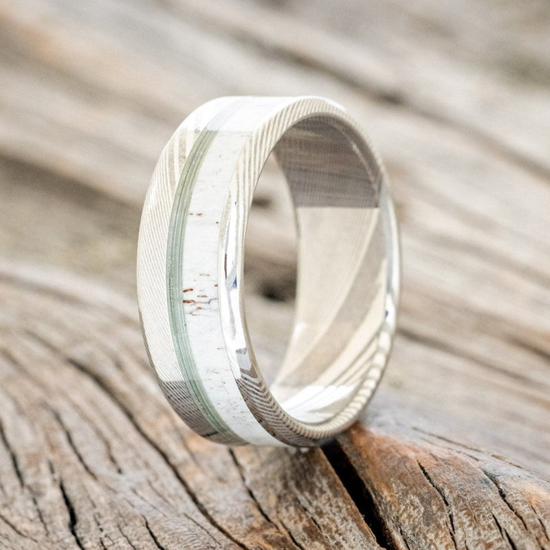 "TANNER" - TWO INLAY WEDDING BAND-Staghead Designs