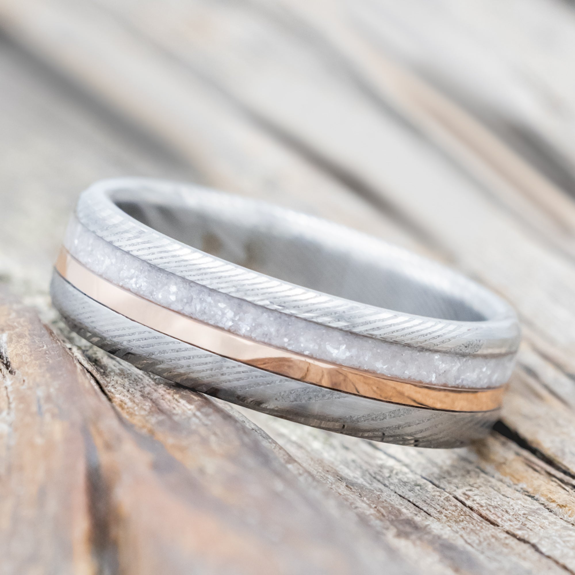 "TANNER" - DIAMOND DUST & 14K GOLD INLAY WEDDING BAND