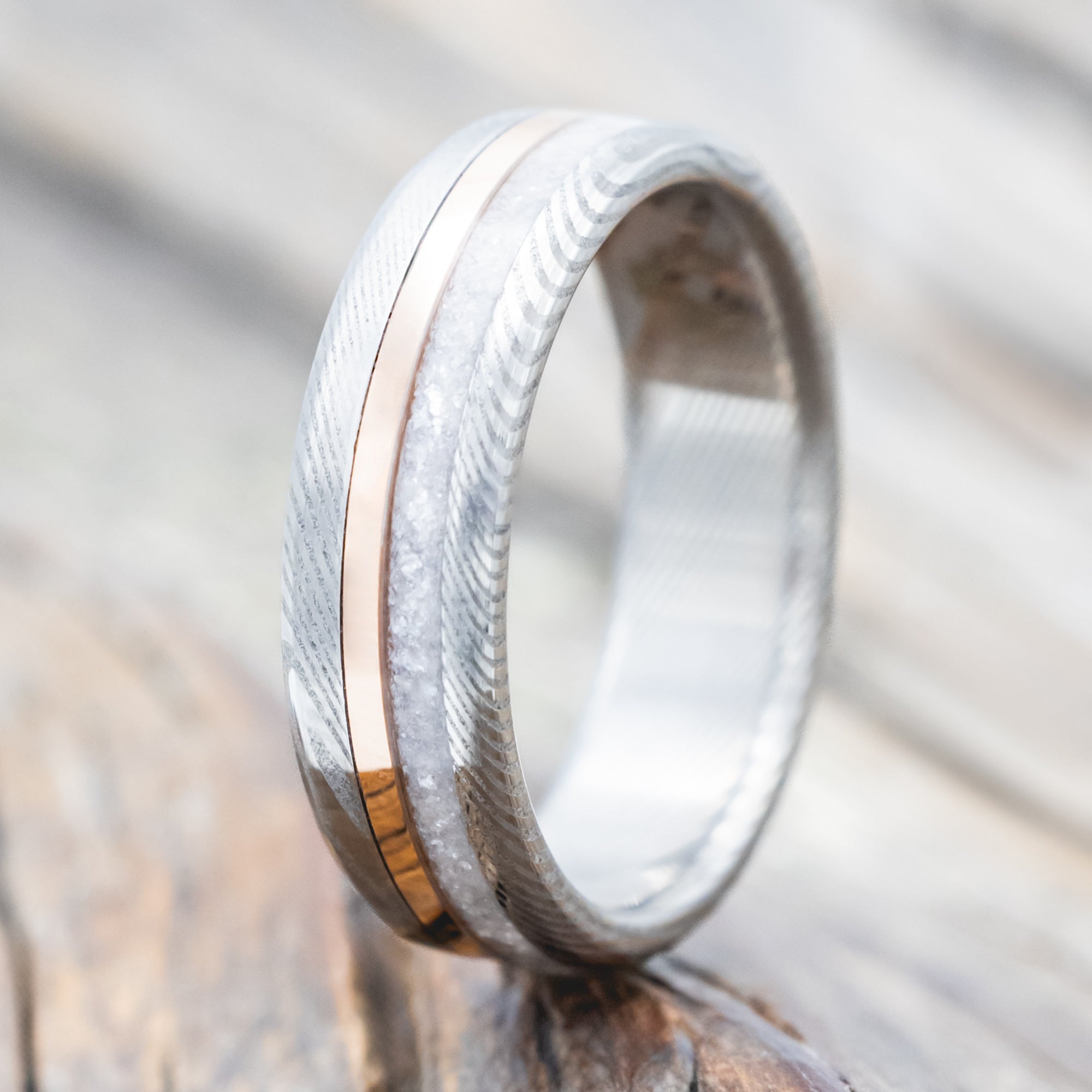 "TANNER" - DIAMOND DUST & 14K GOLD INLAY WEDDING BAND