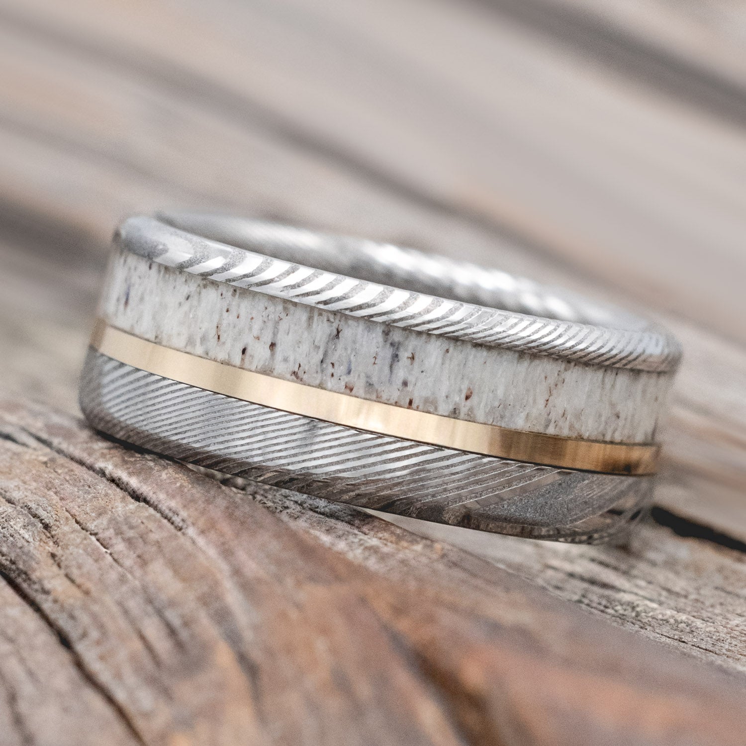 "TANNER" - ELK ANTLER & 14K GOLD INLAY WEDDING BAND-Staghead Designs