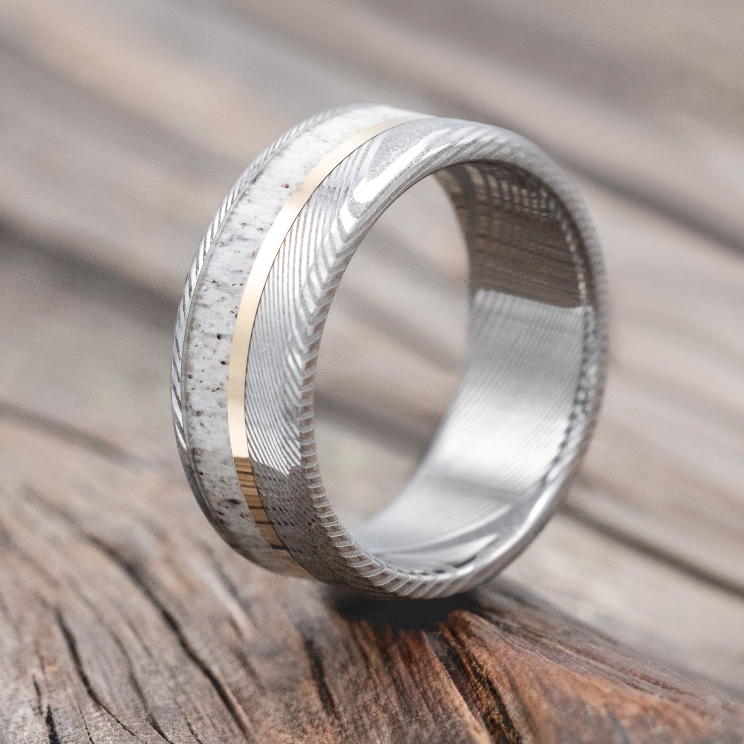 "TANNER" - ELK ANTLER & 14K GOLD INLAY WEDDING BAND-Staghead Designs