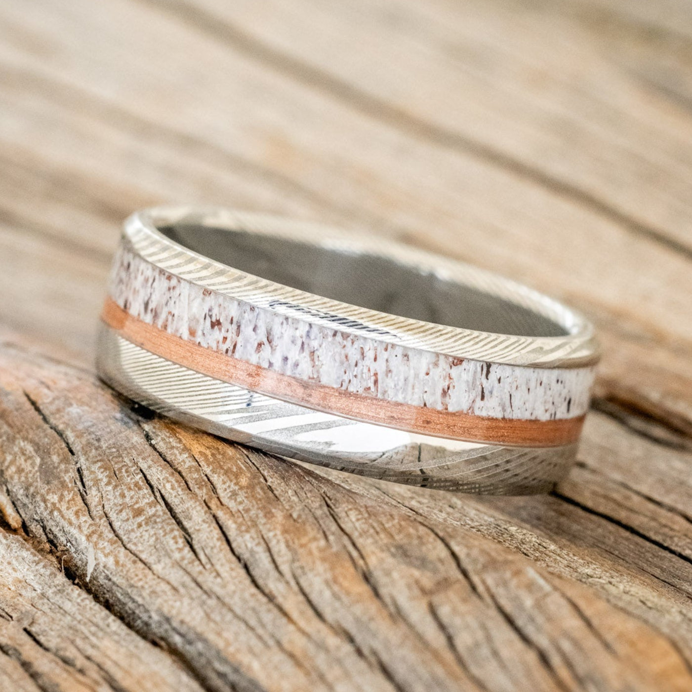 "TANNER" - ELK ANTLER & POWDERED COPPER WEDDING RING-5