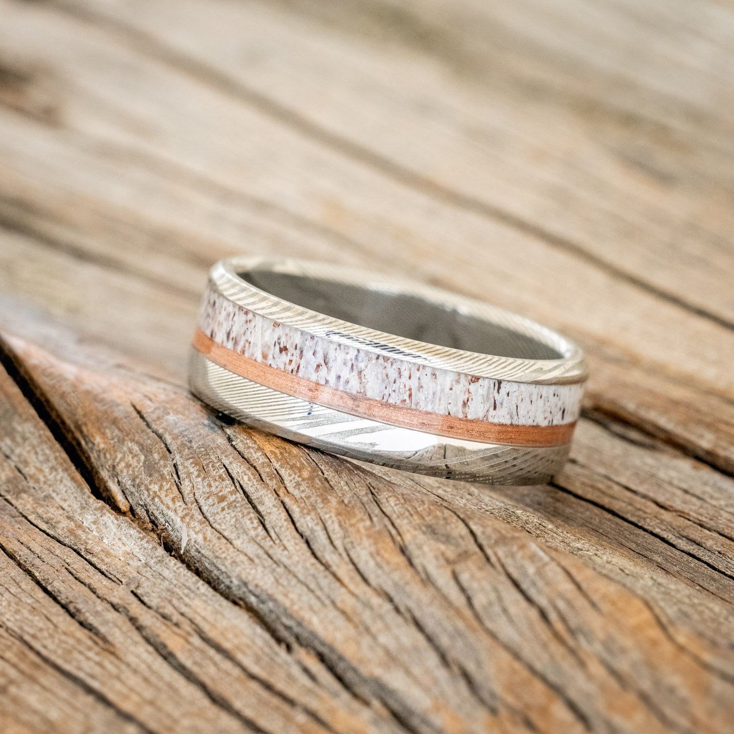 "TANNER" - ELK ANTLER & POWDERED COPPER WEDDING RING-5
