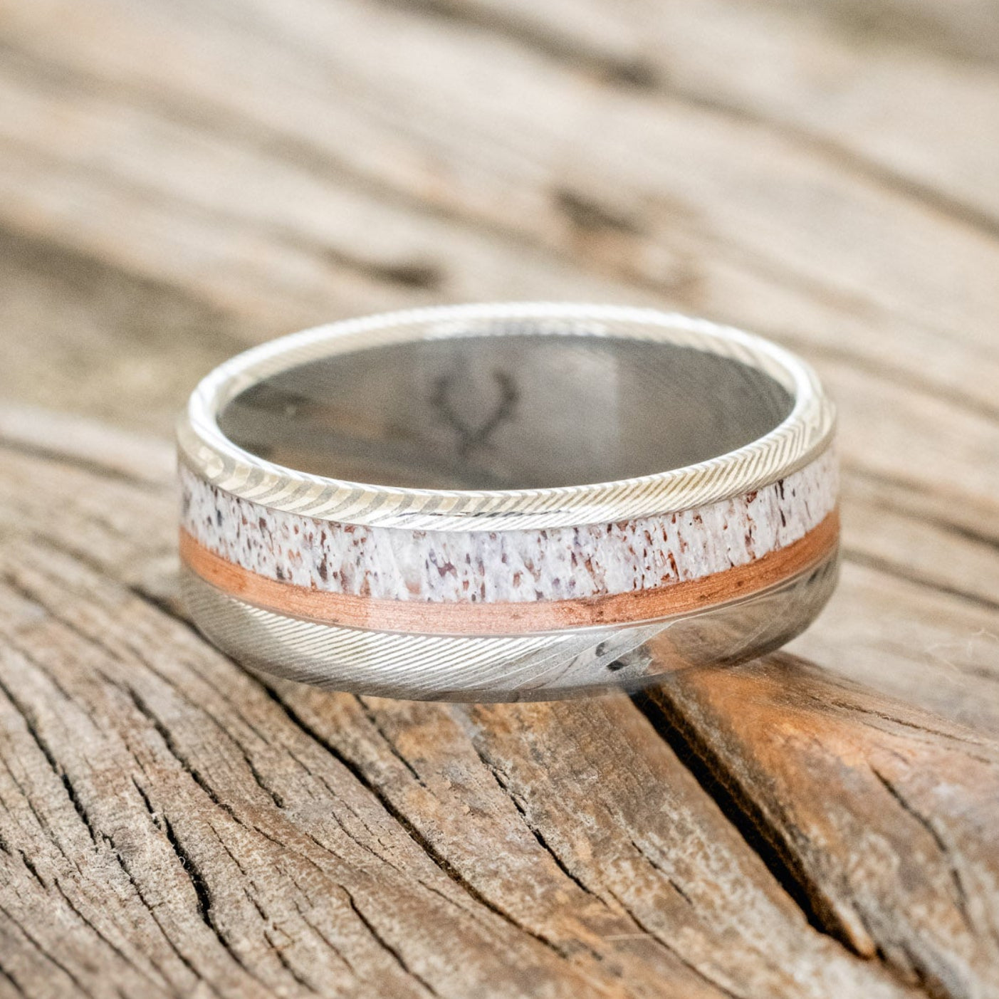 "TANNER" - ELK ANTLER & POWDERED COPPER WEDDING RING-6