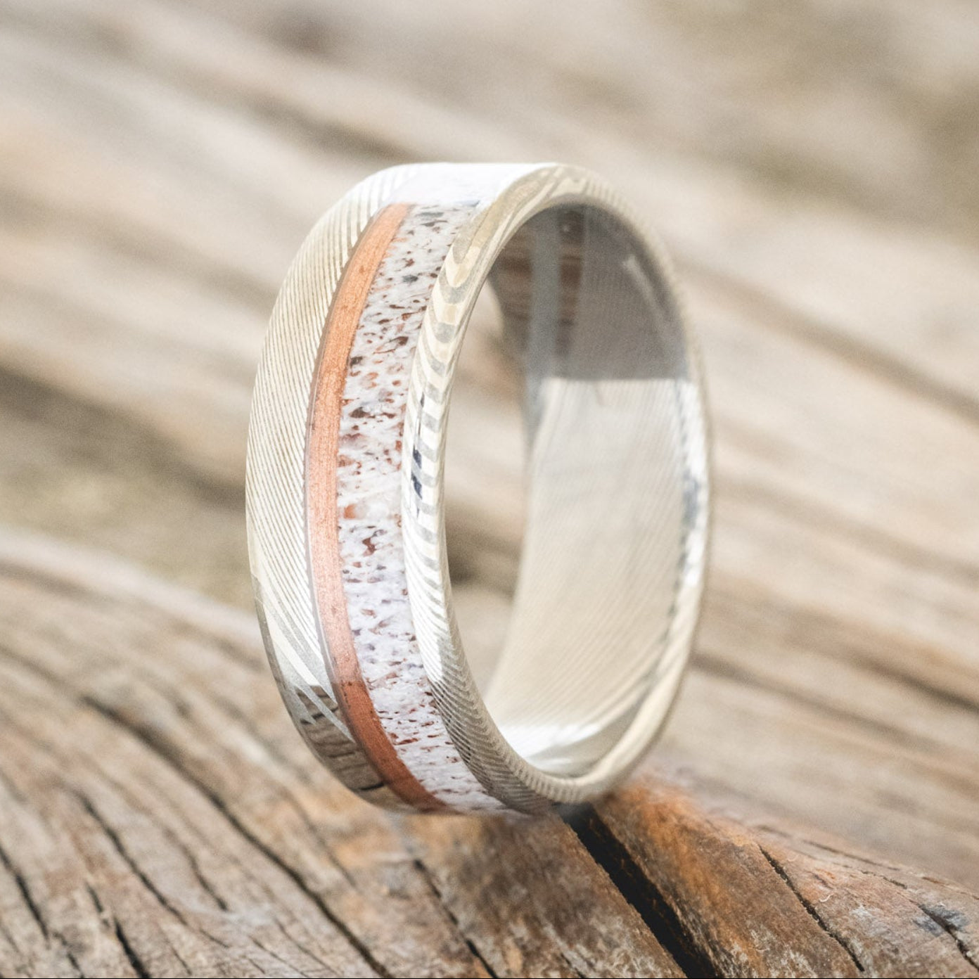 "TANNER" - ELK ANTLER & POWDERED COPPER WEDDING RING-4
