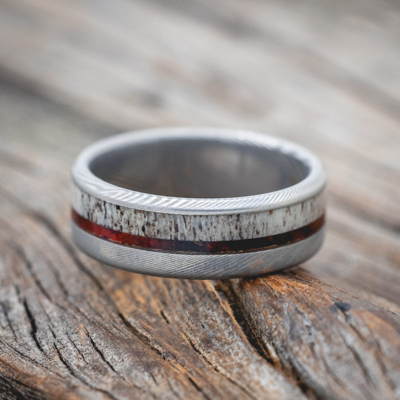 "TANNER" - RED PATINA COPPER & ANTLER WEDDING BAND - READY TO SHIP-Staghead Designs