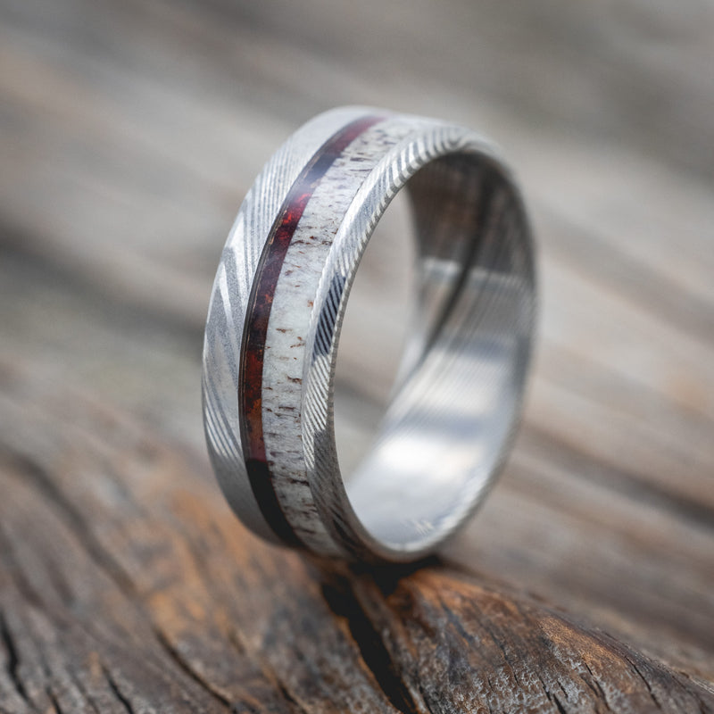 "TANNER" - RED PATINA COPPER & ANTLER WEDDING RING-Staghead Designs