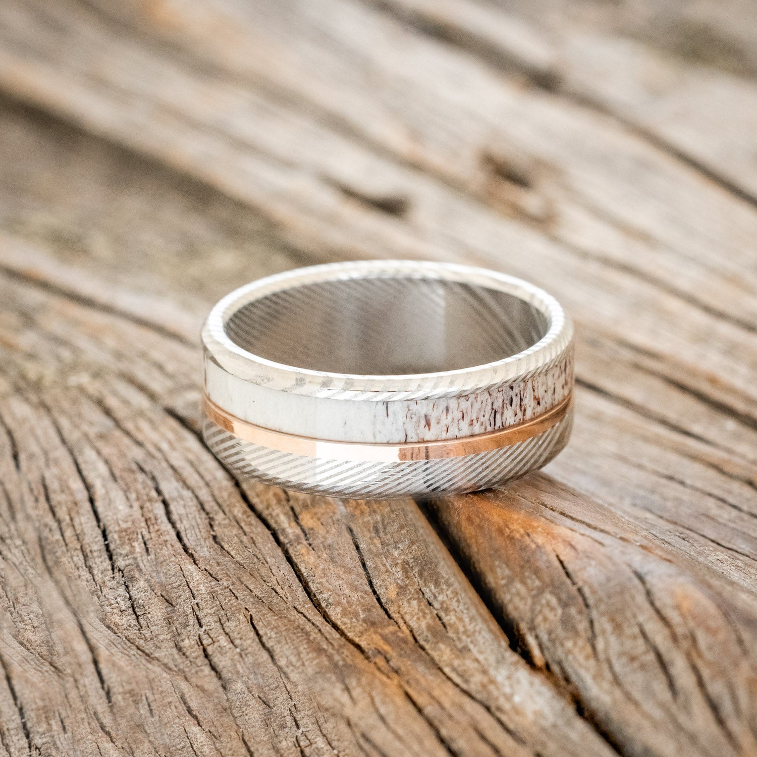 "TANNER" - ELK ANTLER & 14K GOLD INLAY WEDDING BAND-13