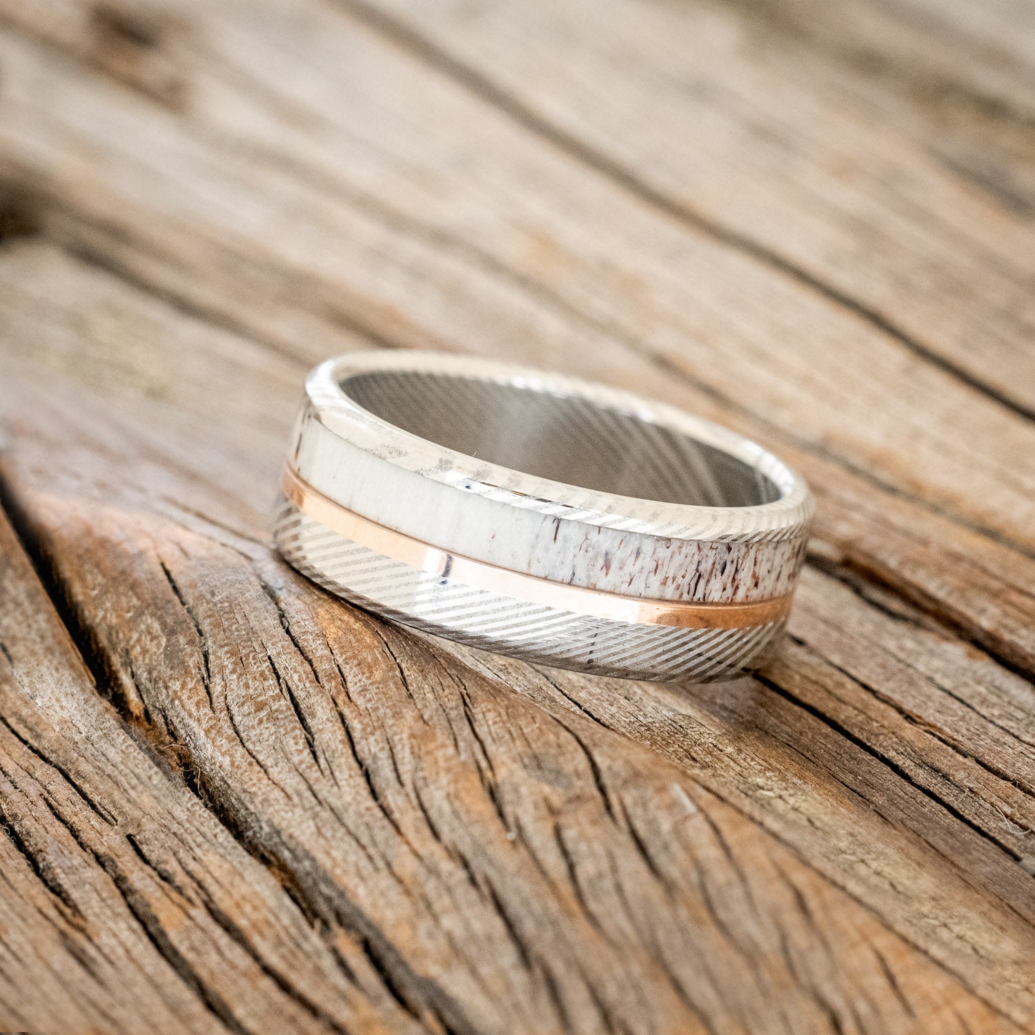 "TANNER" - ELK ANTLER & 14K GOLD INLAY WEDDING BAND-12