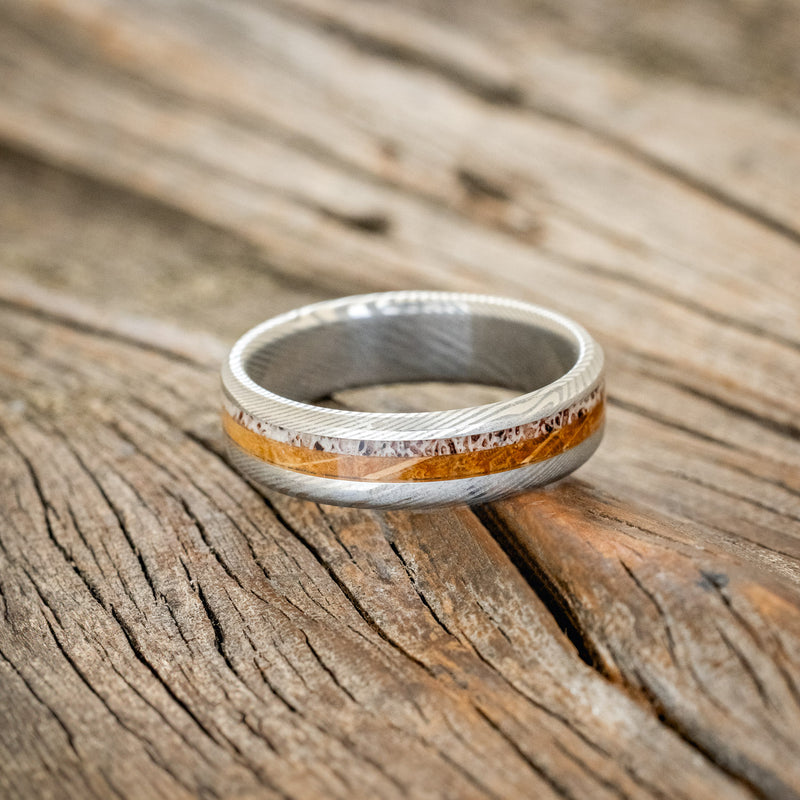 "TANNER" - WHISKEY BARREL OAK & ANTLER WEDDING RING-3