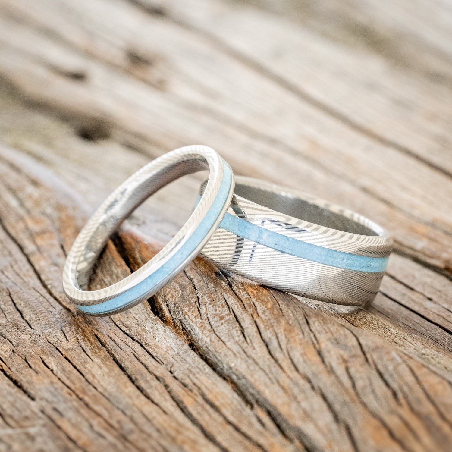 "VERTIGO" - MATCHING SET OF TURQUOISE WEDDING BANDS-24
