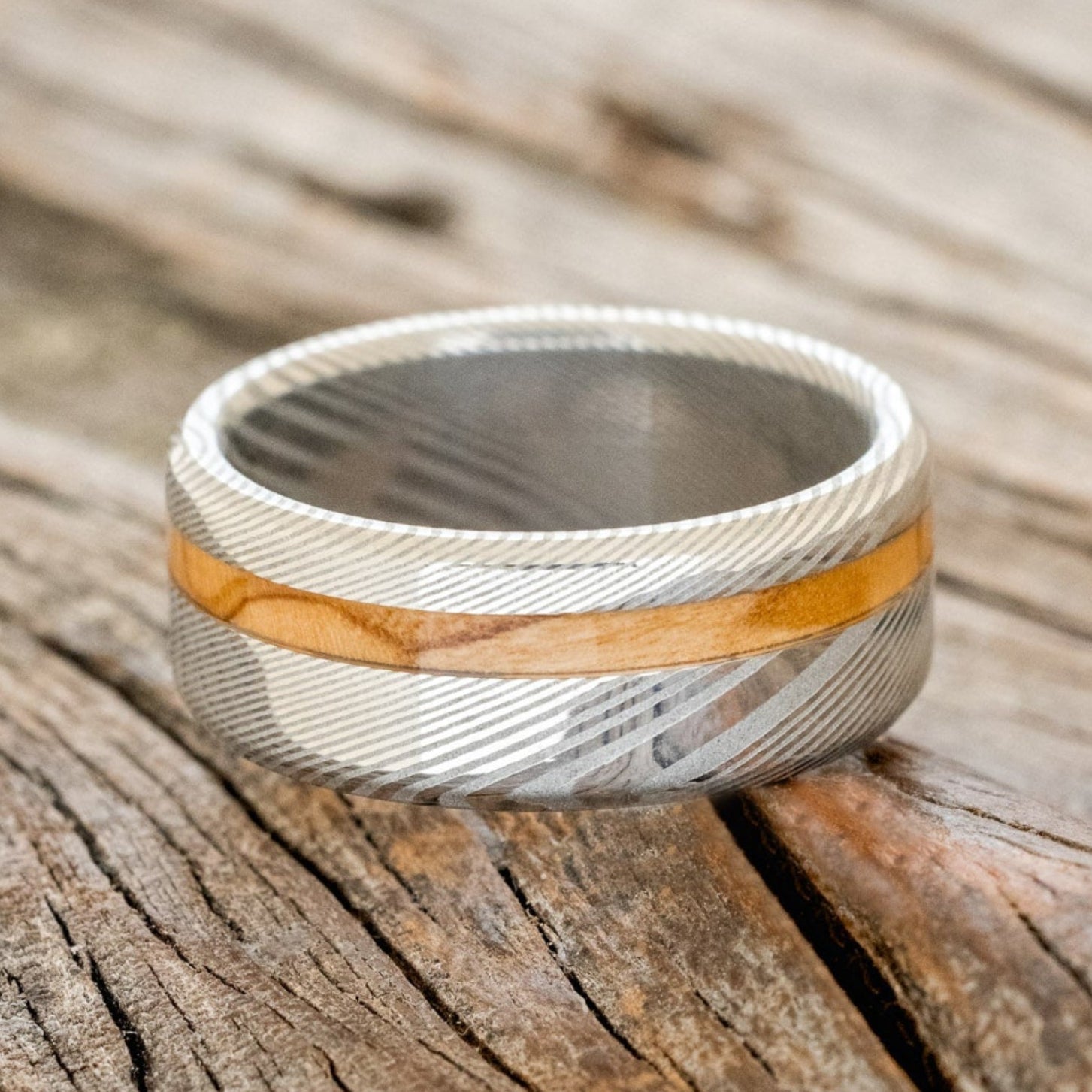 "VERTIGO" - BETHLEHEM OLIVE WOOD WEDDING BAND-12