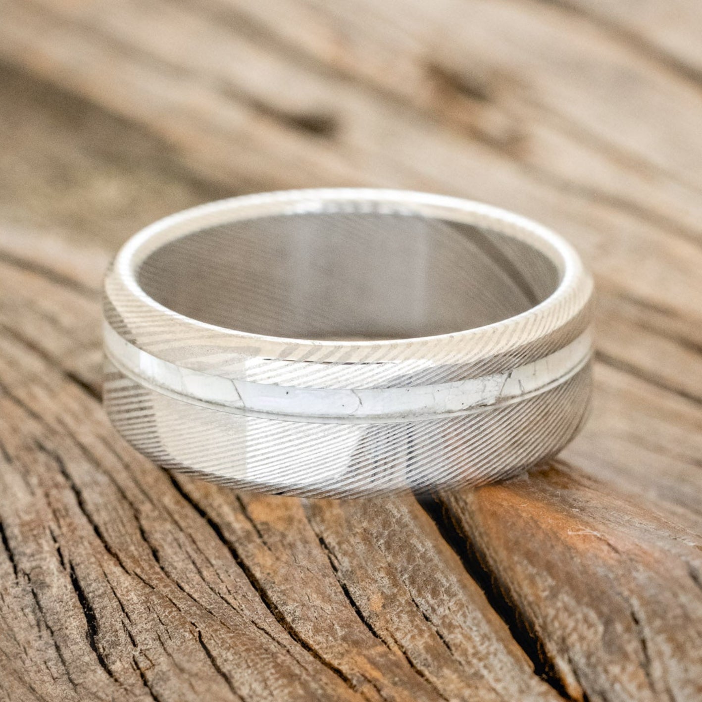 "VERTIGO" - MOTHER OF PEARL INLAY WEDDING BAND-10
