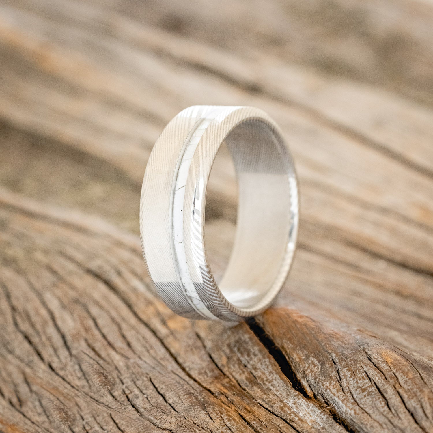 "VERTIGO" - MOTHER OF PEARL INLAY WEDDING BAND - READY TO SHIP-6