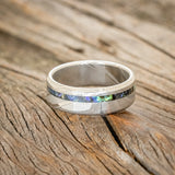 "VERTIGO" - PAUA SHELL WEDDING BAND - DAMASCUS STEEL - SIZE 13-3