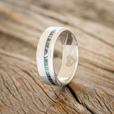 "VERTIGO" - PAUA SHELL WEDDING BAND - DAMASCUS STEEL - SIZE 13-1