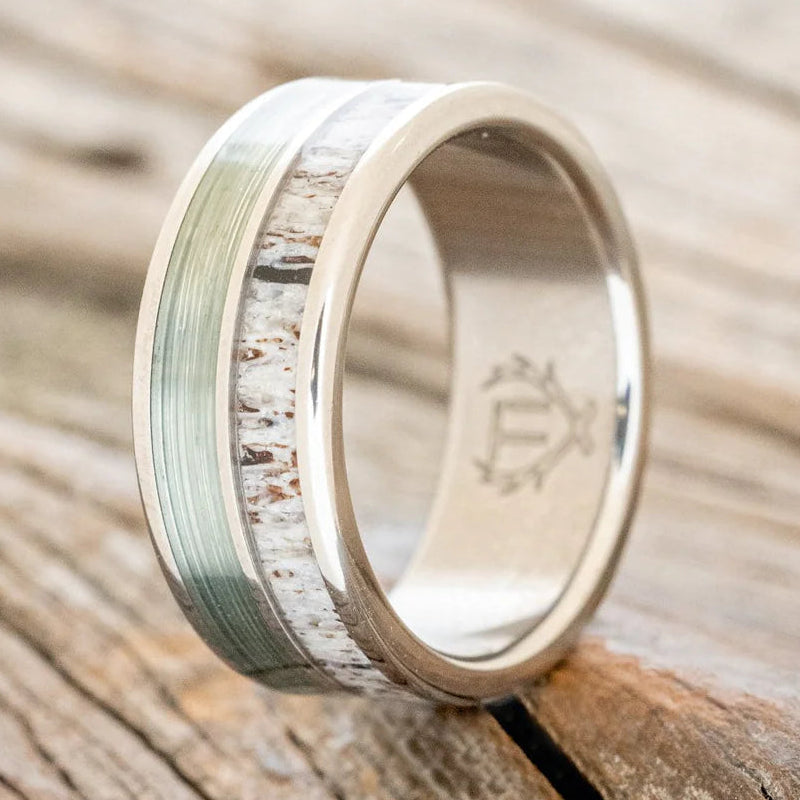 "Dyad" - Antler & Fishing Line Wedding Band-Staghead Designs
