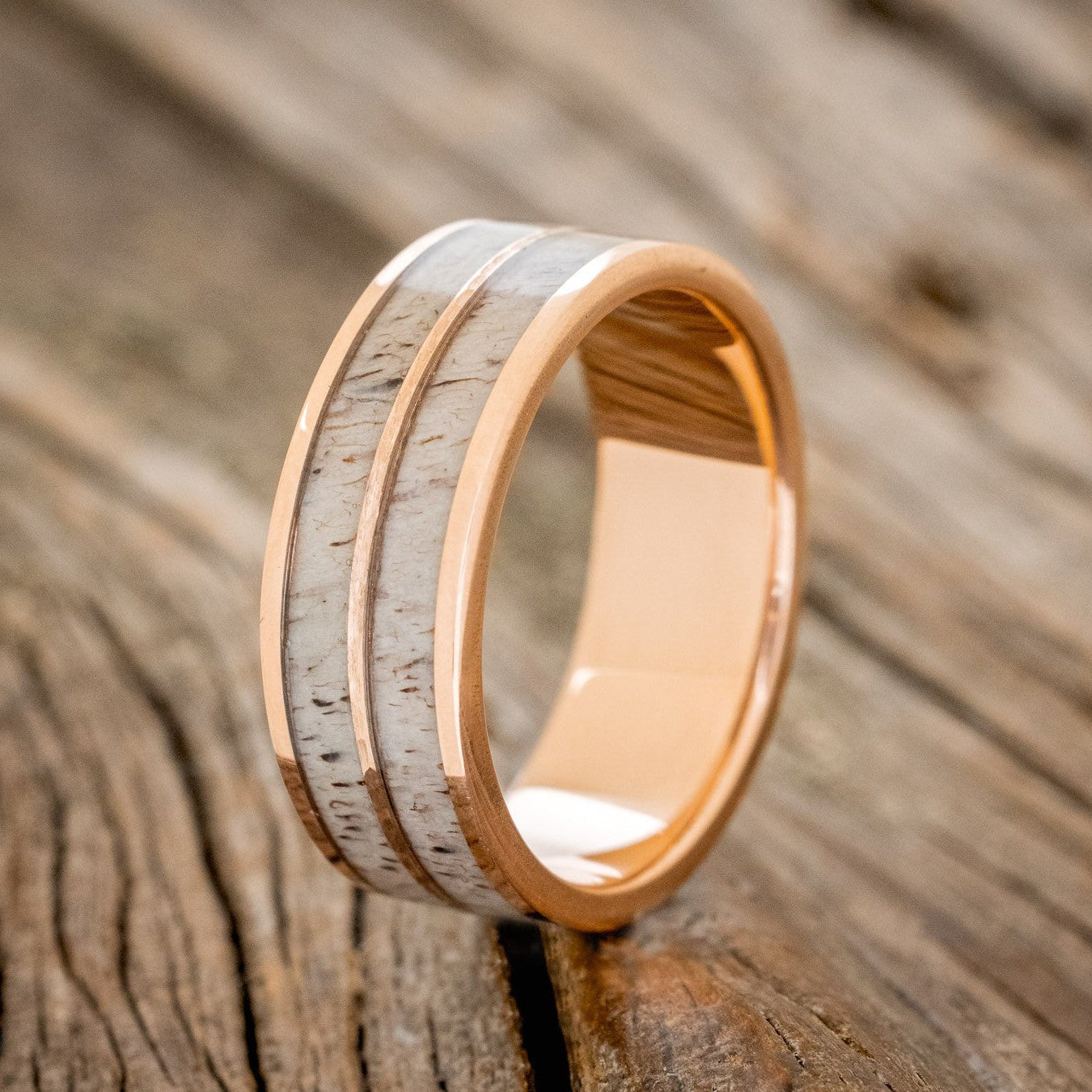 "DYAD" - ANTLER & HAMMERED 14K GOLD INLAY WEDDING RING-1