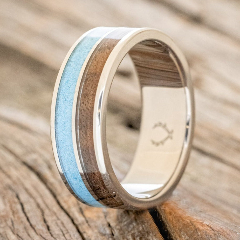 "DYAD" - BLACK WALNUT & TURQUOISE WEDDING BAND - READY TO SHIP-1