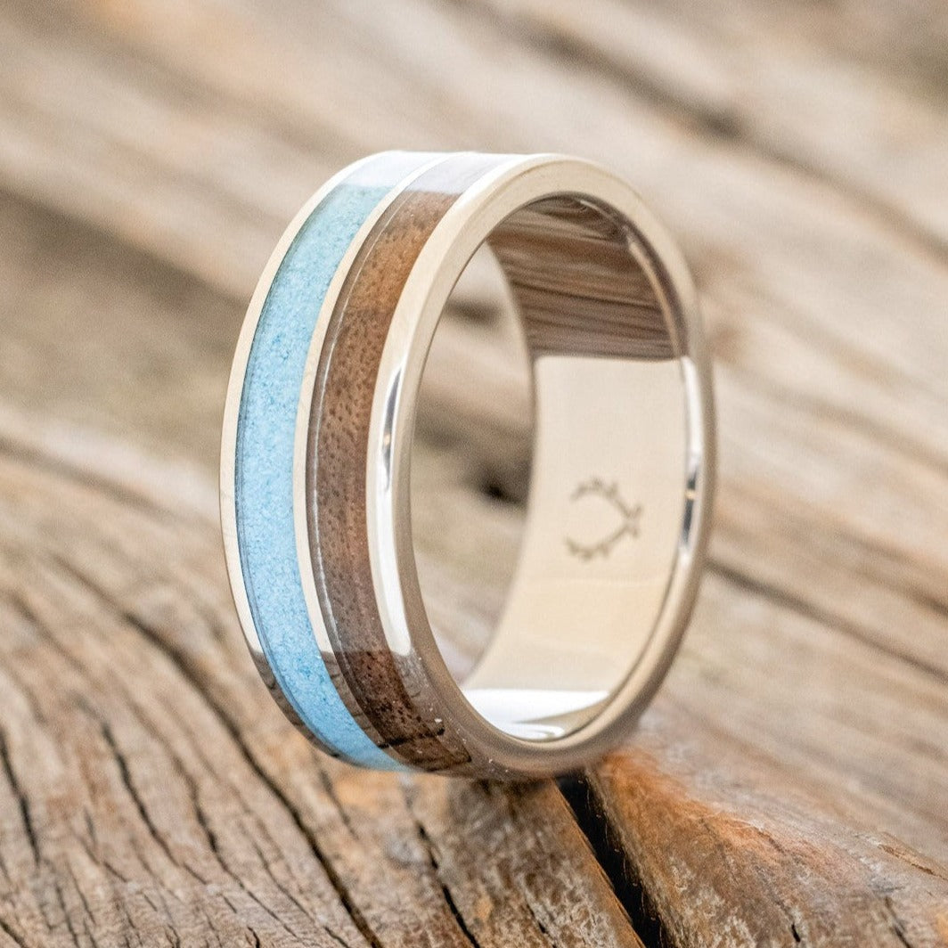 "DYAD" - BLACK WALNUT & TURQUOISE WEDDING BAND-1