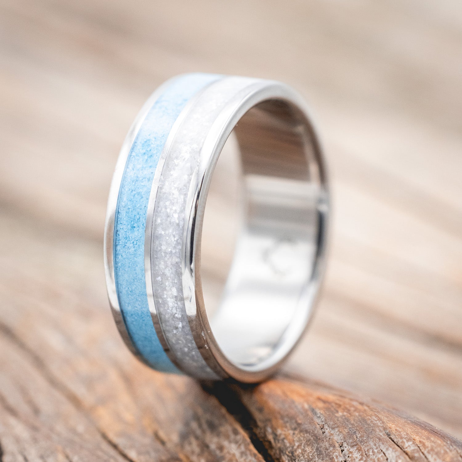 "DYAD" - DIAMOND DUST & TURQUOISE WEDDING BAND-Staghead Designs