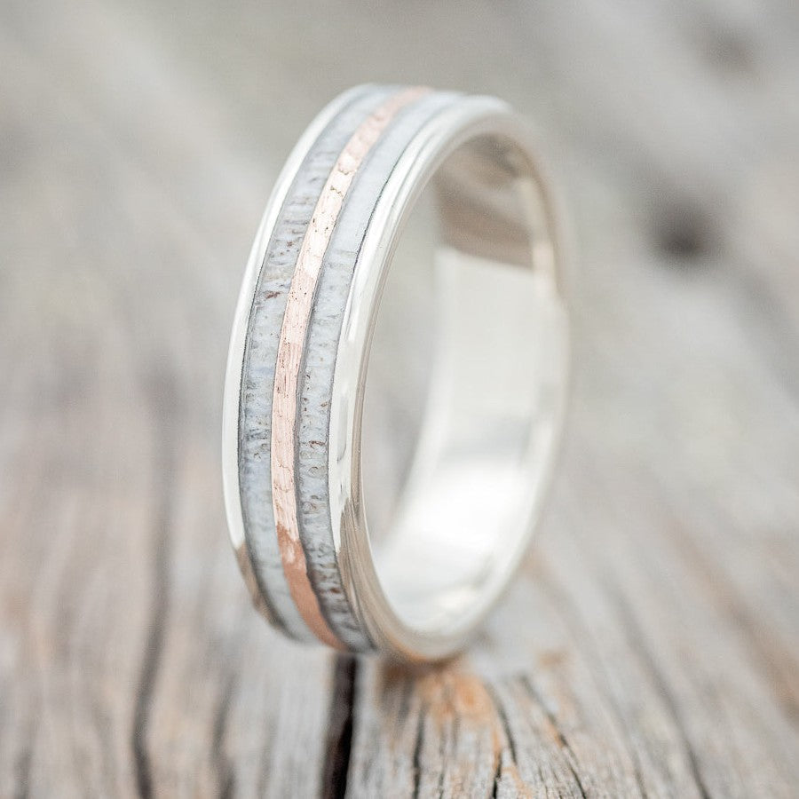 "DYAD" - ELK ANTLER WEDDING BAND WITH A HAMMERED 14K GOLD INLAY-1