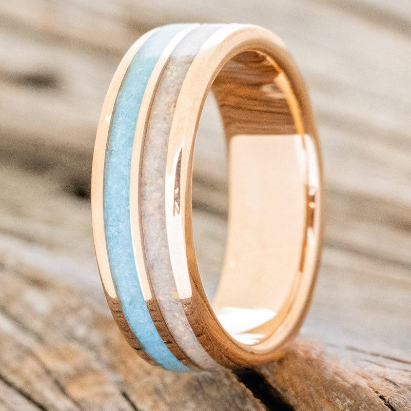 "Dyad" - Fire And Ice Opal & Turquoise Wedding Band-Staghead Designs