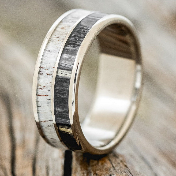 "DYAD" - GREY BIRCH WOOD & ANTLER WEDDING BAND-1